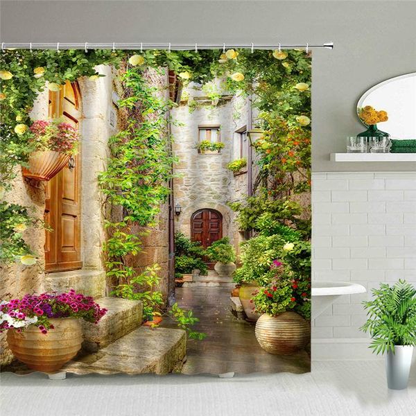 

shower curtains natural scenery green bamboo flower birds plant forest spring summer landscape bathroom decor cloth curtain set
