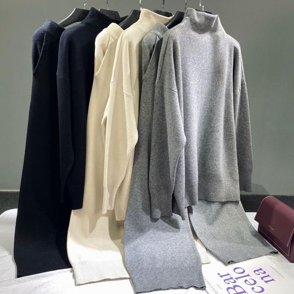 

women's tracksuits womens oversized spring rib-knit pullover sweater & long pants set 2 piece outfits tracksuit droppshiping a235, Gray