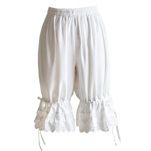 

women lolita vintage bloomers ruffles lace hem bow lantern pumpkin shorts solid color elastic bubble safety under pants women's legging, Black
