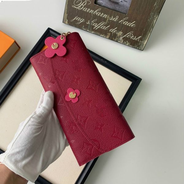 

m63918 flower flip wallet red women real leather long wallets chain wallet pouches key card holders phone cases purse clutches1, Red;black
