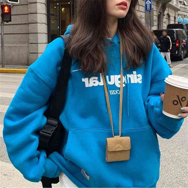 

autumn hooded plush letter sweater women's 2021 new autumn korean casual loose fashion, Black