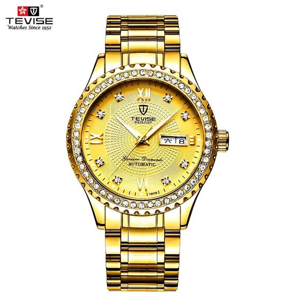 

tevise fashion men luxury date street steel band mechanical sports analogue polar wars waterproof week automatic watches, Slivery;brown