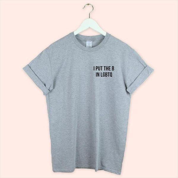 

i put the b women t shirts in lgbtq pocket print cotton casual funny shirt for lady yong girl top, White