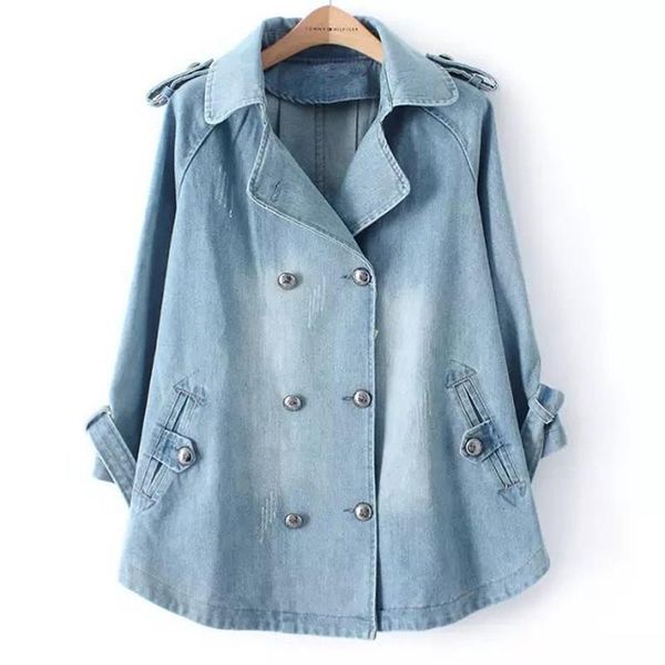

women's trench coats women denim windbreaker autumn coat double-breasted loose cowboy cloak large size casual jeans, Tan;black
