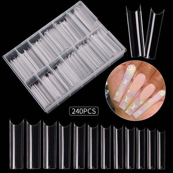 240 PCs / conjunto C Tipo longo Falso Acessórios para unhas DIY Decoração de arte 2021 Novas dicas de unhas falsas francesas para extensão