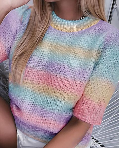 

women's sweaters women sweater half sleeve knit colorblock casual, White;black