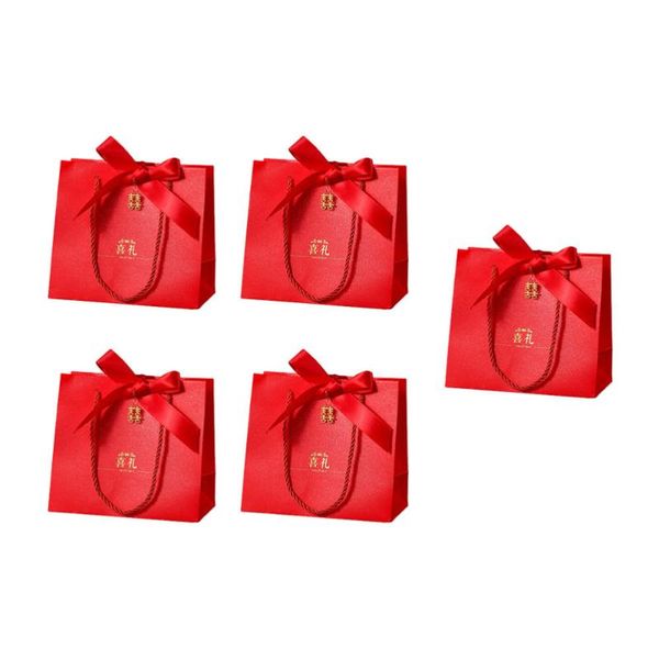 

5pcs wedding candy bags wrapping gift packaging pouch party prop (red) wrap