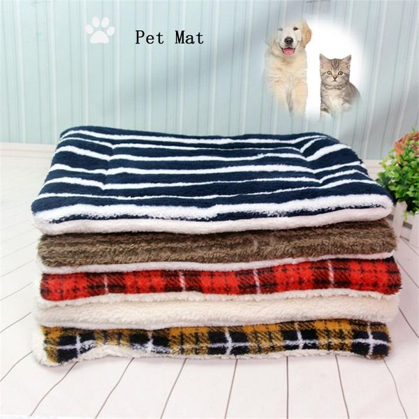 

kennels & pens autumn winter warm pet bed mat stripe shape cotton blanket super soft thicken cushion puppy pads supplies