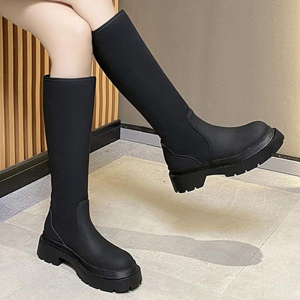 

boots 2021 autumn round head chunky heel women's casual fashion platform square motorcycle, Black