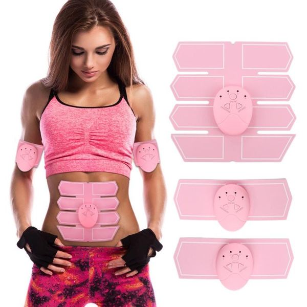 

pink body sculpting stimulator pads set 1pc abdominal pad+2pcs arm pads+3pcs controllers smart muscle massager fitness equipment accessories
