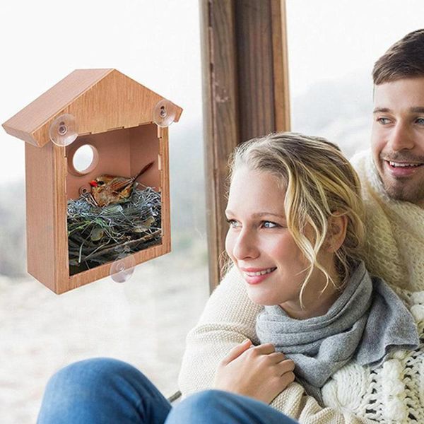 

outdoor wooden diy bird nest cage feeder with suction cup window decorations cages