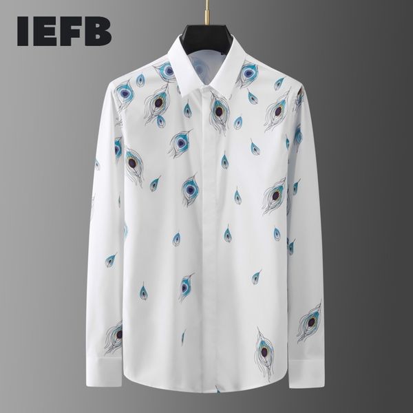 

no iron anti wrinkle men's peacock feather digital printing men's long sleeve shirt 210524, White;black