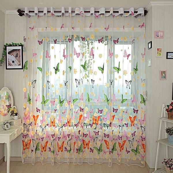 

curtain & drapes 2021 cortina butterfly window sheer for kids bedroom print colorful tulle curtains delicate smooth polyester voile drape