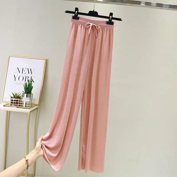 

women's pants & capris wide leg women high waist black blue pink loose summer thin section knit casual straight trousers, Black;white