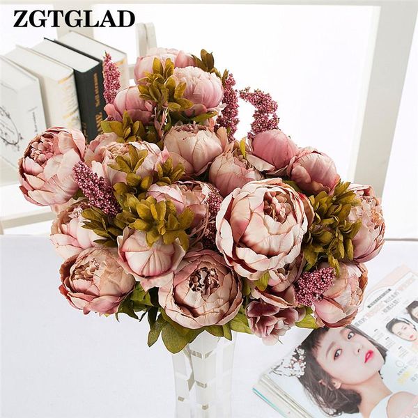 

1pcs bouquet bridal 6 heads silk flowers beautiful peony flower home wedding decoration