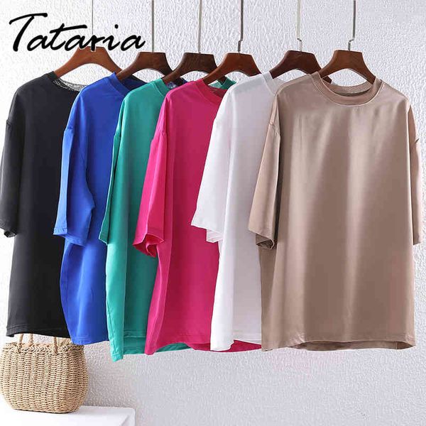 

summer oversized t shirt women vintage short sleeves solid loose 's basic t-shirt oversize female 210514, White
