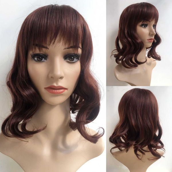 

wig head set wine red short curly bob wave wig xuchang, Black