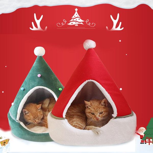 

cat beds & furniture pet christmas bed house soft warm nest dog tree shape home year sleeping