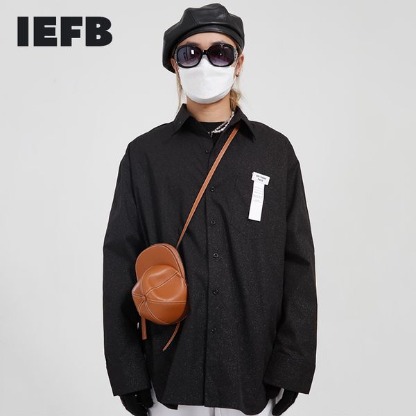 

iefb men's wear spring printting long sleeve black shirts korean streetwear casual shirt oversize lapel big size 210524, White;black