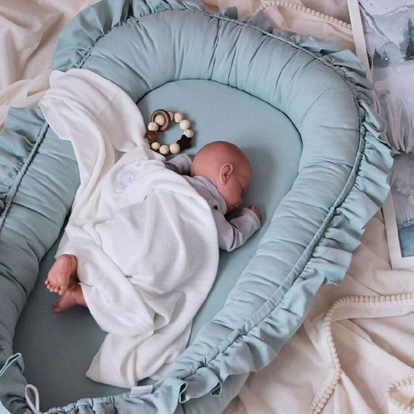 

baby cribs 90x50cm portable bed toddler cotton nest bassinet bumper foldable lace mattress crib anti-collision