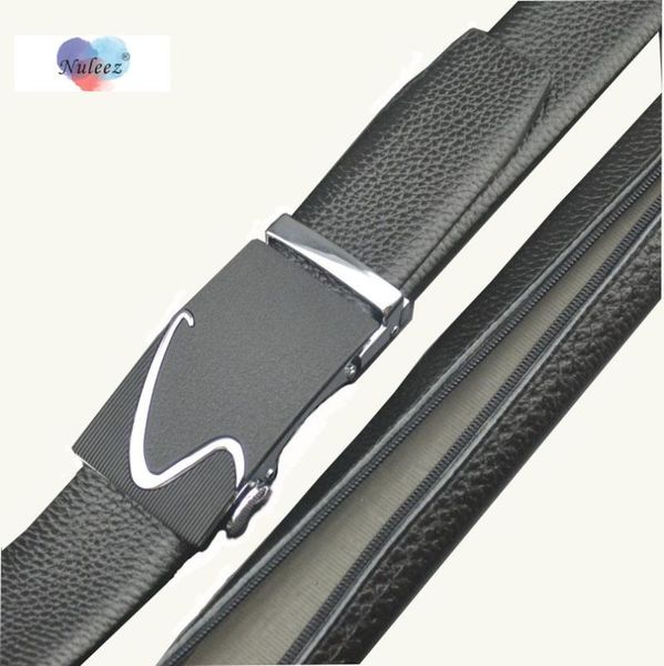 

nuleez real leather belt men to hide money in black and coffee automatically lock head strap fashion gift for boyfriend belts, Black;brown