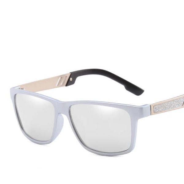 

sunglasses men polarized flash mirror metal square frame driving fishing ink, White;black