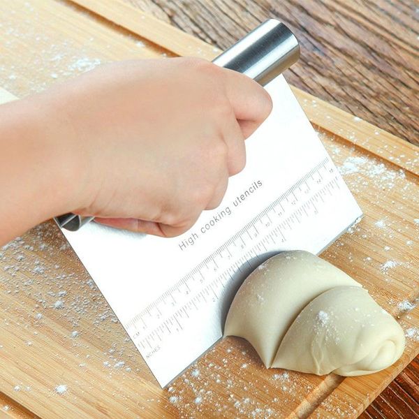 

baking & pastry tools stainless steel spatulas cutter with scale pizza dough scraper fondant cake decoration kitchen accessories