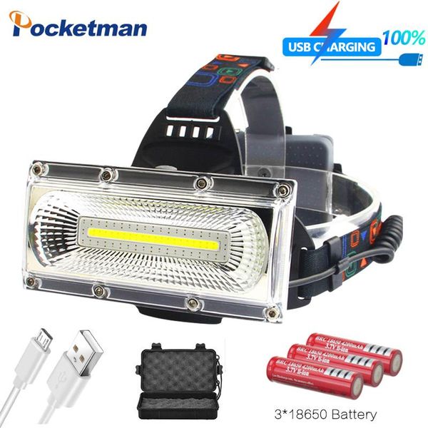 

high lumens cob led headlight usb charging head lamp super bright torch headlamp waterproof hunting lighting searchlight sos headlamps