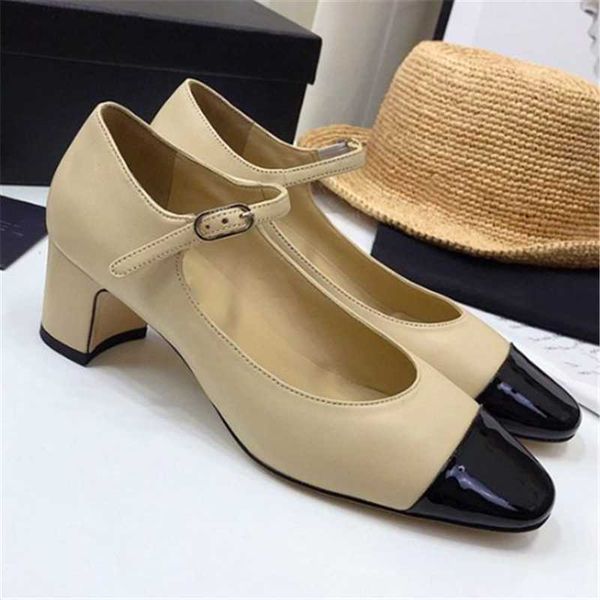 

hasp buckle leather shoes mixed color single layer round toe loafer thick heel ladies shallow mouth women's dress, Black