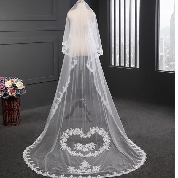 

bridal veils lan ting bride one-tier lace applique edge wedding veil chapel 53 appliques embroidery tulle, Black