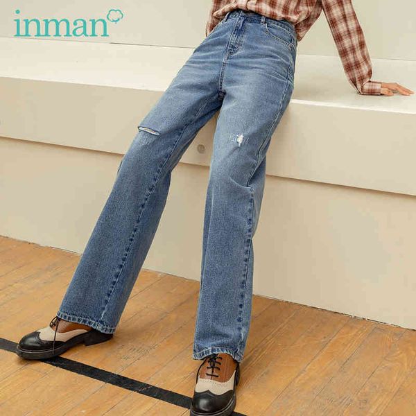 

jeans autumn winter medium waist slim straight denim cotton worn washed women casual pants 19xo, Blue