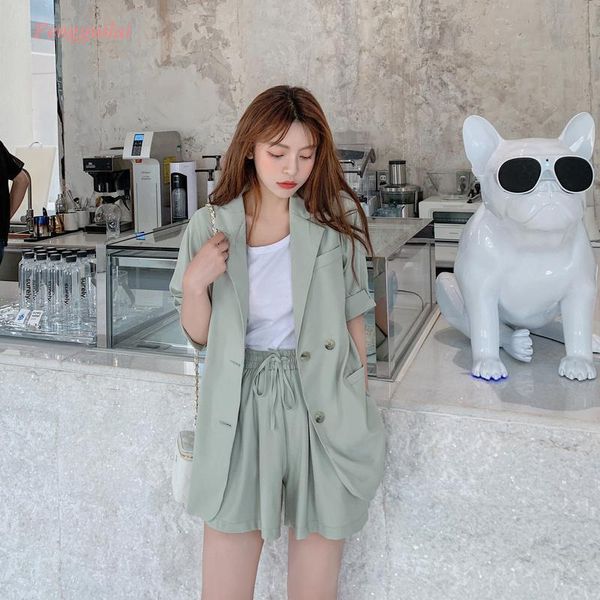 

women shorts set small suit female korean 2021 summer thin loose jacket and two piece sets elegant office ladies women's, White;black
