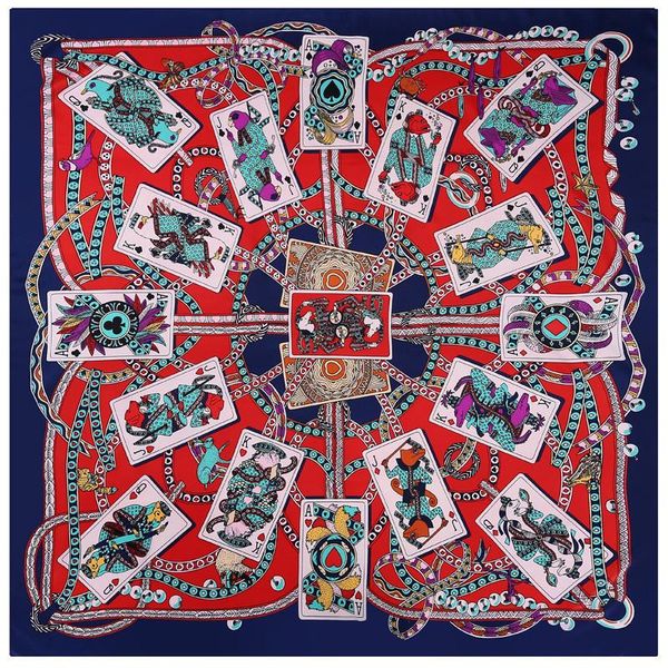 

scarves playing card printing pashmina shawl 110x110cm large size beach cover up travel silk scarf ladies neckercheif bufandas, Blue;gray