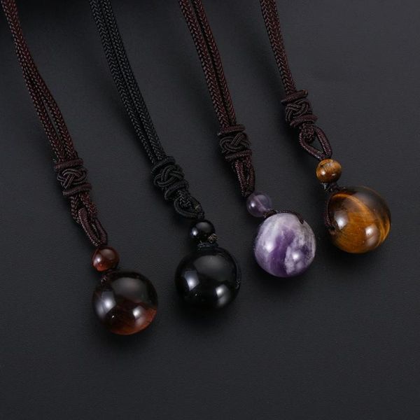 

pendant necklaces fashion blessing men amulet tiger eye stone round ball black obsidian necklace, Silver