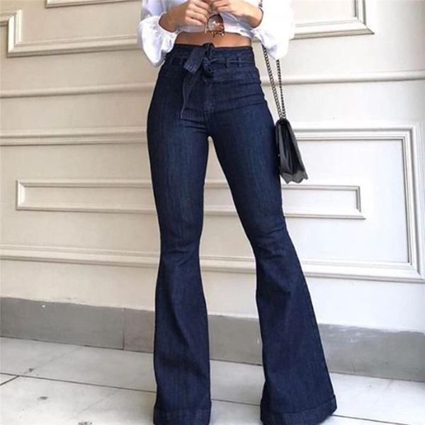 

women's pants & capris ladies wide leg pant women high waist micro elastic strap flared sashes jeans chic streetwear office for, Black;white
