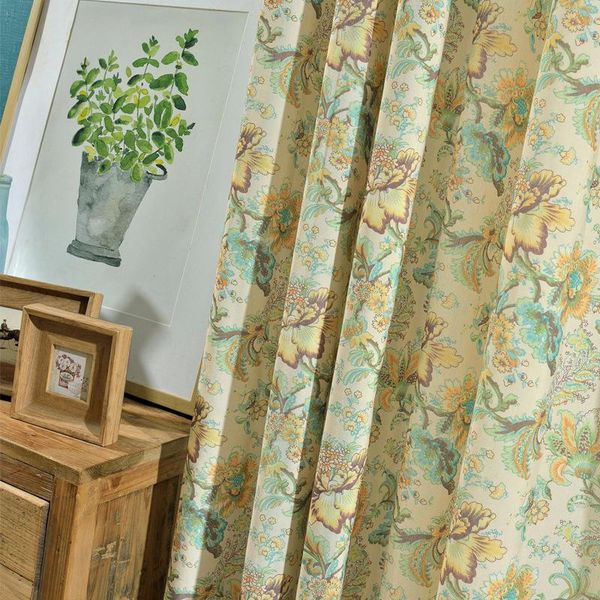 

curtain & drapes american green floral curtains for living room bedroom cotton linen printed window treatment patio door decor