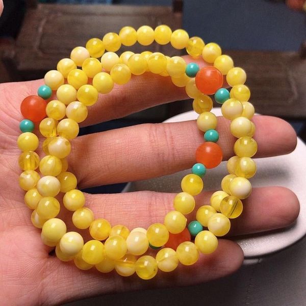 

beaded, strands natural chicken oil yellow beeswax multi-circle bracelets beads women's men's amber bracelet, Black