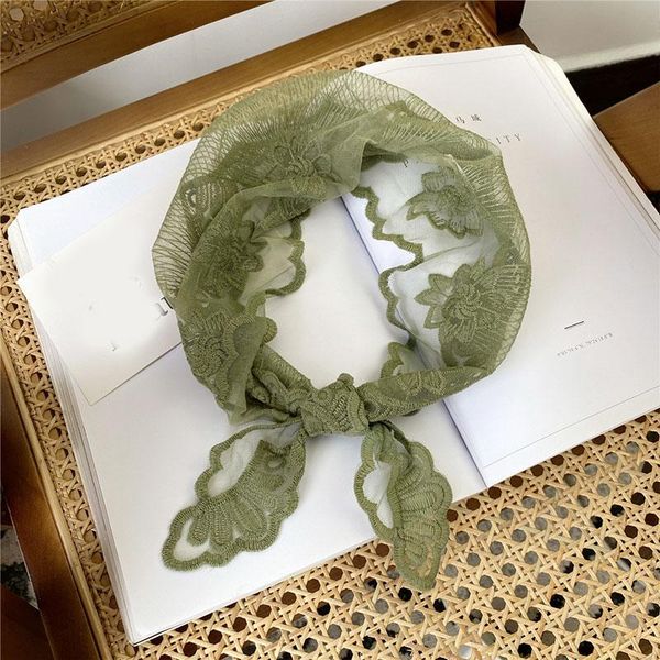 

scarves 2021 summer women embroidery crochet floral hollow triangle scarf lady solid hair band head bandana small shawl wrap, Blue;gray