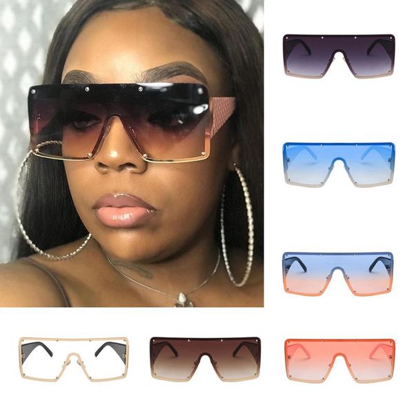 

sunglasses square women fashion oversized metal frame glasses shades retro gradient colors eyeglasses oculos uv400, White;black