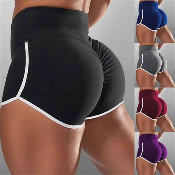 

women gym fitness tight-fitting yoga shorts hip elastic sports casual womens high waist sports short, White;black