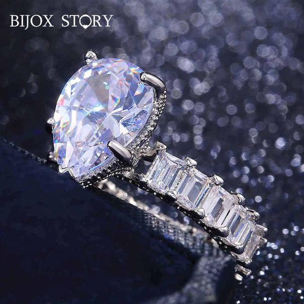

cluster rings bijox story luxury charms 925 sterling silver jewelry with water drop shaped zircon gemstones for female wedding party, Golden;silver