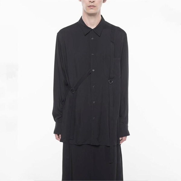 

[customized] plus size fashion men youth leisure personality in the long handsome ribbon loose sleeve shirt men's casual shirts, White;black