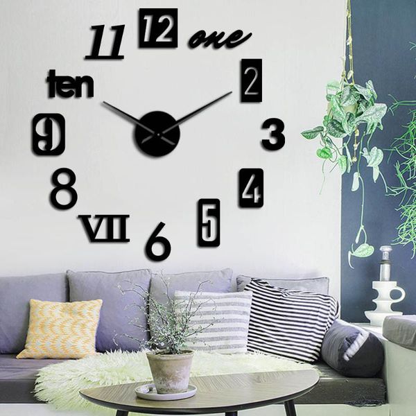 

wall clocks diy large mix style arabic roman numeral mount modern acrylic mirror