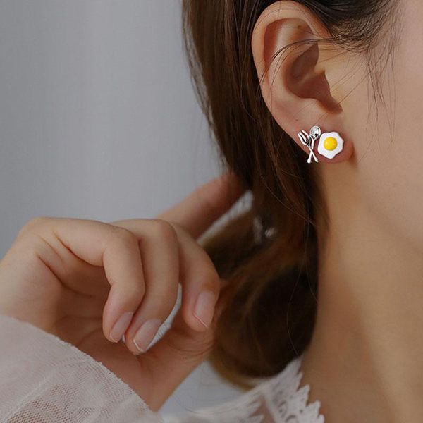 

korean earring 2021 trendy asymmetric earings creative design knife fork fried egg earrings for women jewelry kolczyki stud, Golden;silver