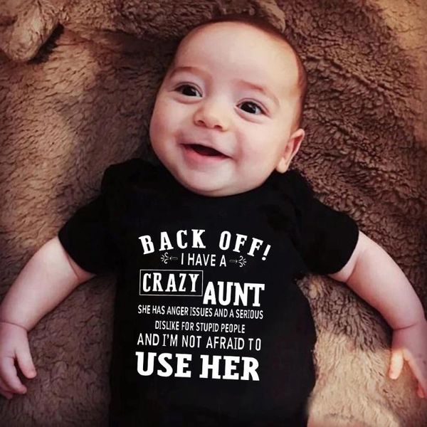 

rompers back off i have a crazy aunt printed infant boys girls onesie funny cotton short sleeve baby bodysuit born clothes, Blue
