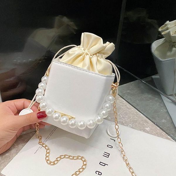 

storage bags all- chic mini bag 2021 pearl chain elegant women retro simple solid color leather shoulder baguette for