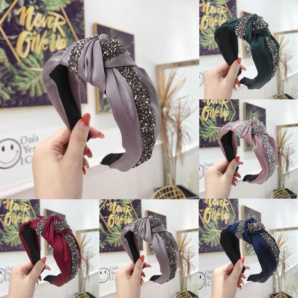 

solid color knot hair crystal headband for women simple fabric accessories wide side band1
