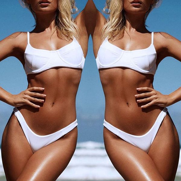 

women's solid color steel split beach swimsuit woman, White;black