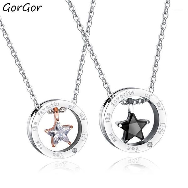 

pendant necklaces gorgor necklace lovers stainless steel pattern stars circle rose gold romantic exquisite anniversary jewelry tx-13541, Silver