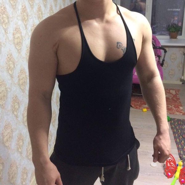 

men gym singlet stringer muscle tank fitness sport shirt mens sleeveless running t shirts1, Black;blue